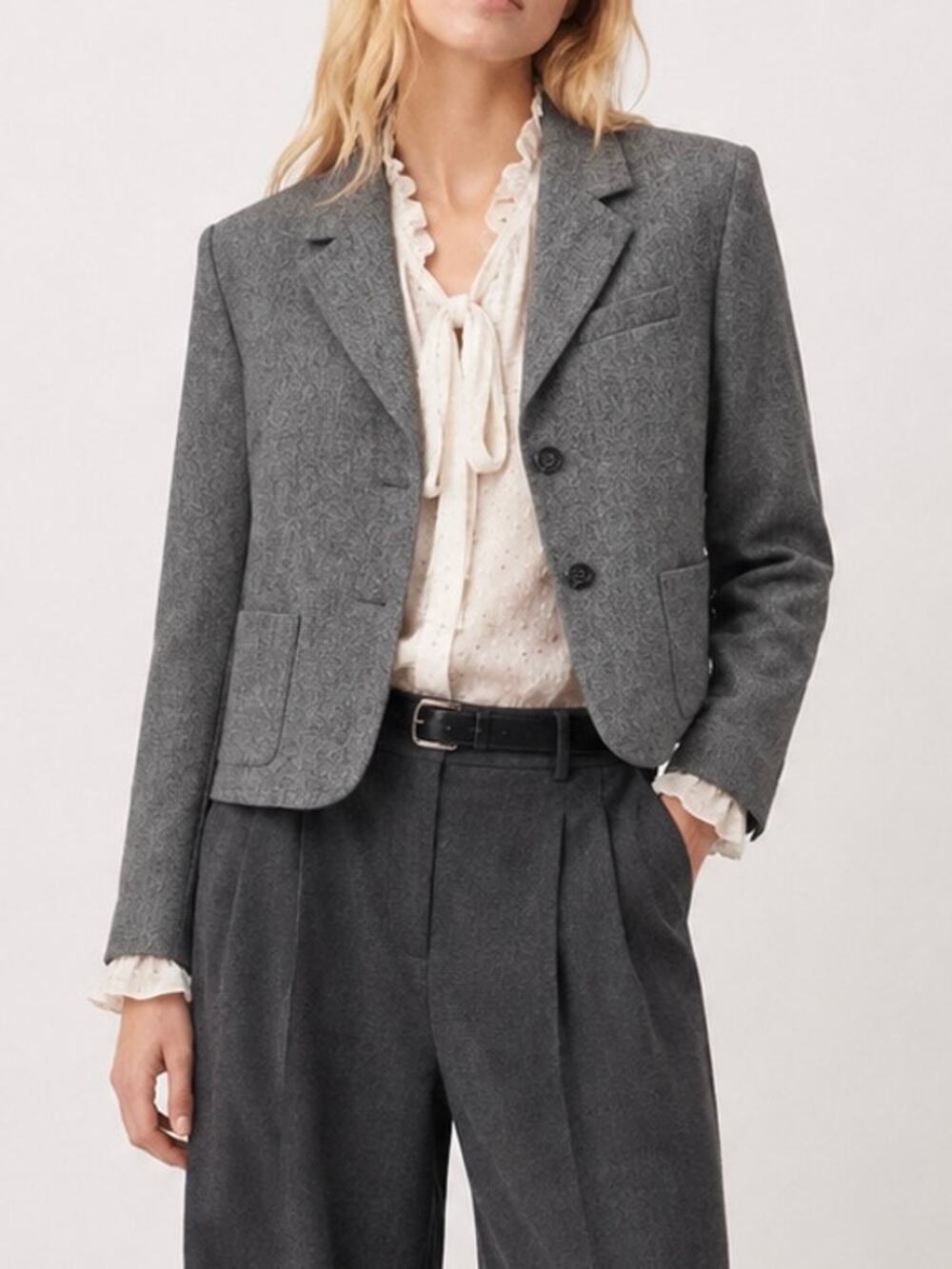 APC Shrunken Wool Blazer 100% Wool Cropped Single Breasted Jacket, Gray